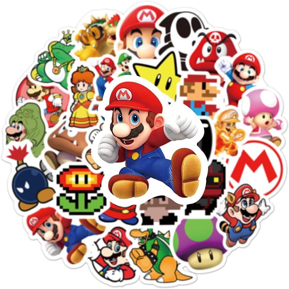Calcomanías de película de Super Mario Bros, paquete de 50 calcomanías de vinilo de Mario para niños, adolescentes y adultos, lindos personajes de