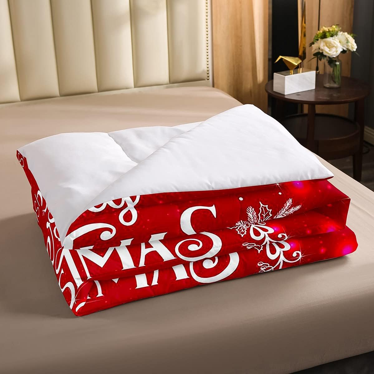 Erosebridal Edredón de plumón de Papá Noel, juego de edredón de Feliz Navidad para niños, tamaño matrimonial, lindo juego de edredón de ciervos de