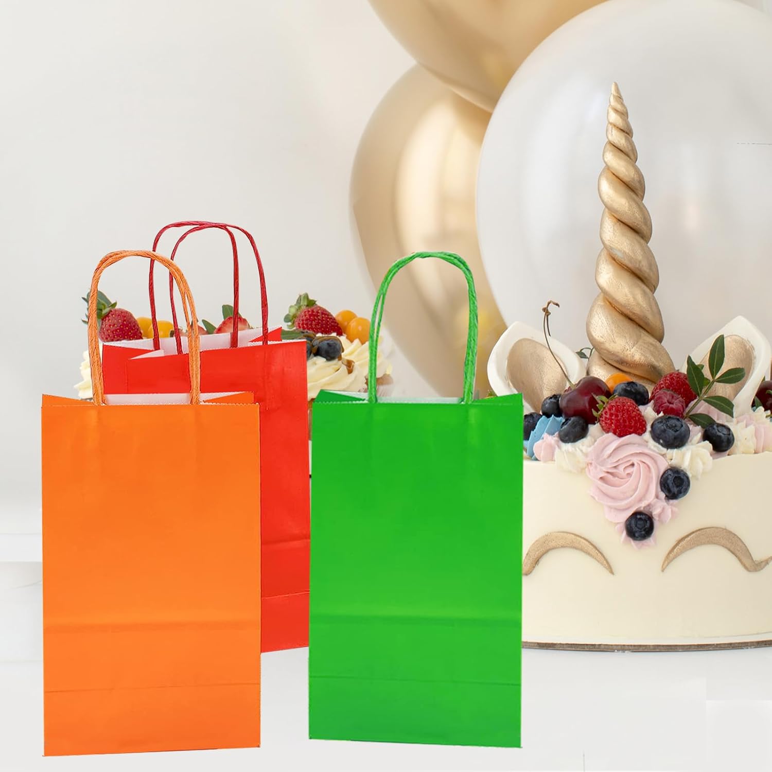 Paquete de 48 bolsas de regalo pequeñas con papel kraft de 8 colores, 5.25 x 3.25 x 8.25 pulgadas, bolsas de recuerdo de fiesta con asas para