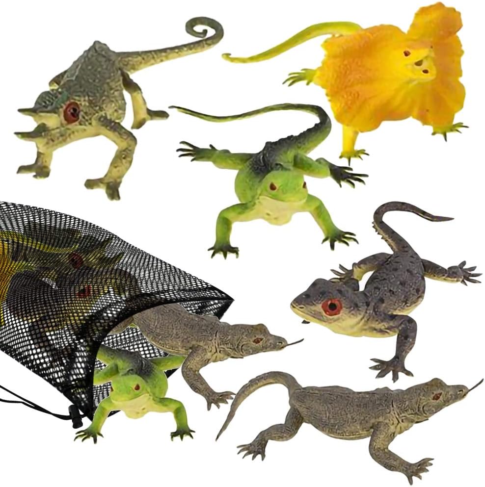 ArtCreativity Surtido de figuras de reptiles en bolsa de malla, paquete de 5 figuras de reptiles en varios diseños, juguetes de agua de baño para
