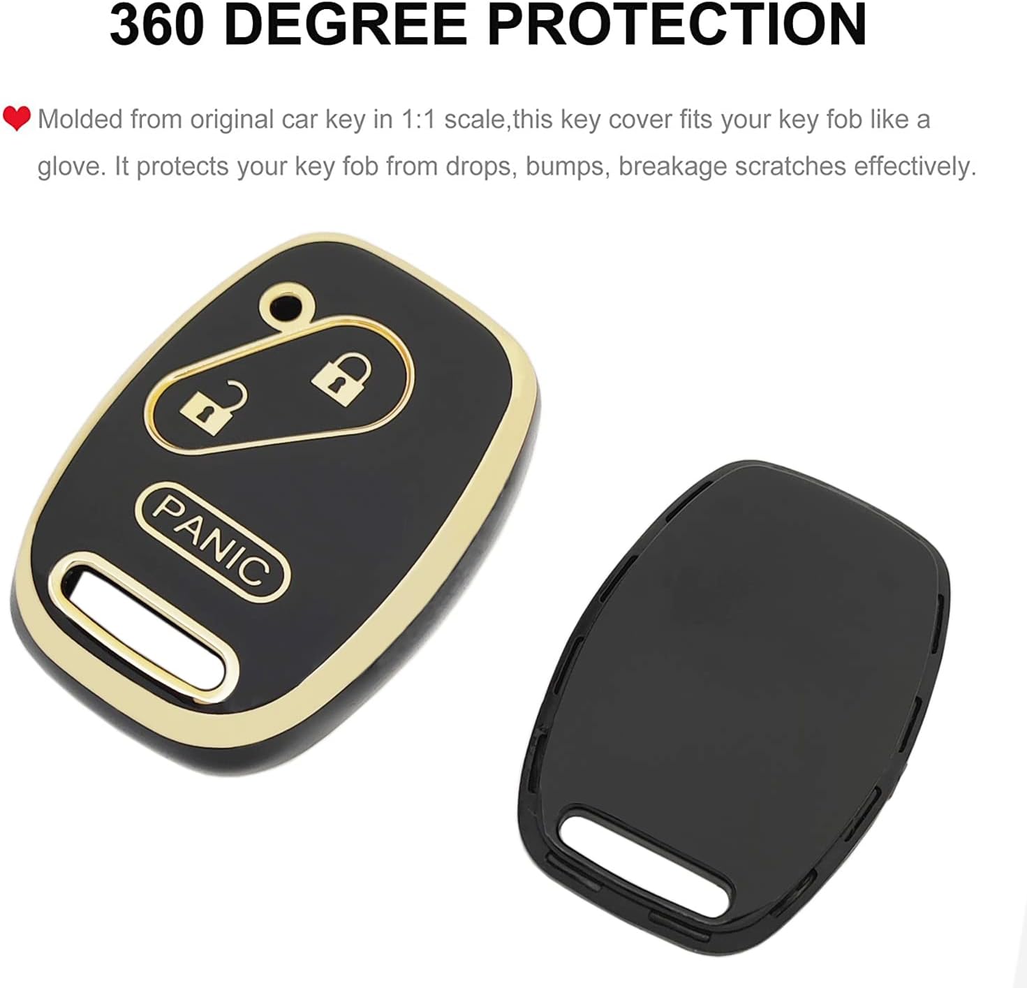 Funda para llavero Honda con llavero de TPU suave para llave de automóvil, compatible con Honda AccordCivicCR-VFitOdysseyPilotRidgelineCR-Z (negro),