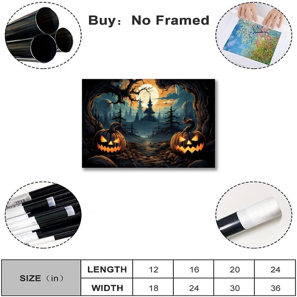 Decoración de muebles de Halloween, farol de calabaza, arte para pared, póster de terror de castillo negro con cara sonriente de calabaza, impresión