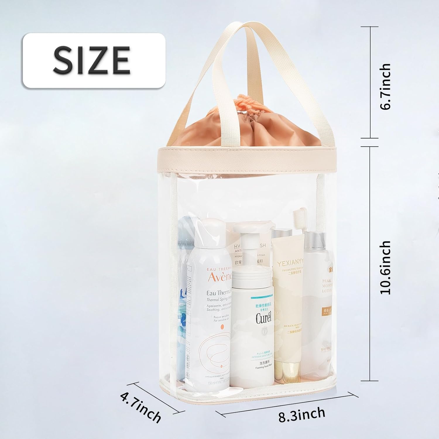 Neceser de viaje, bolsa de maquillaje transparente para mujer, bolsa de aseo aprobada por la TSA, bolsa transparente impermeable para cosméticos,