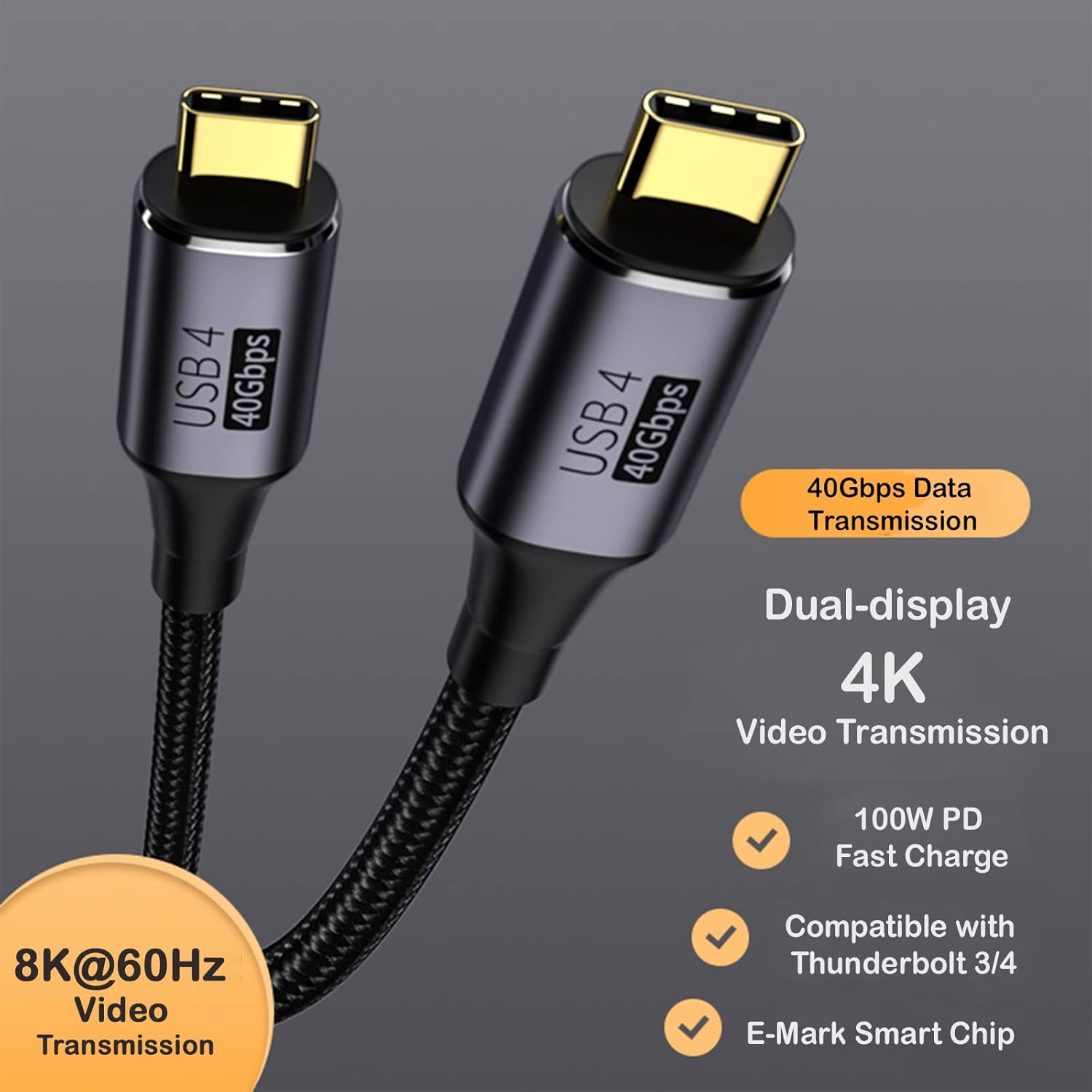 Cable USB C Thunderbolt 4 (1.6 pies, paquete de 2), cable USB C a C compatible con Thunderbolt 43, USB 4, carga de 100 W, pantalla 8K, transferencia