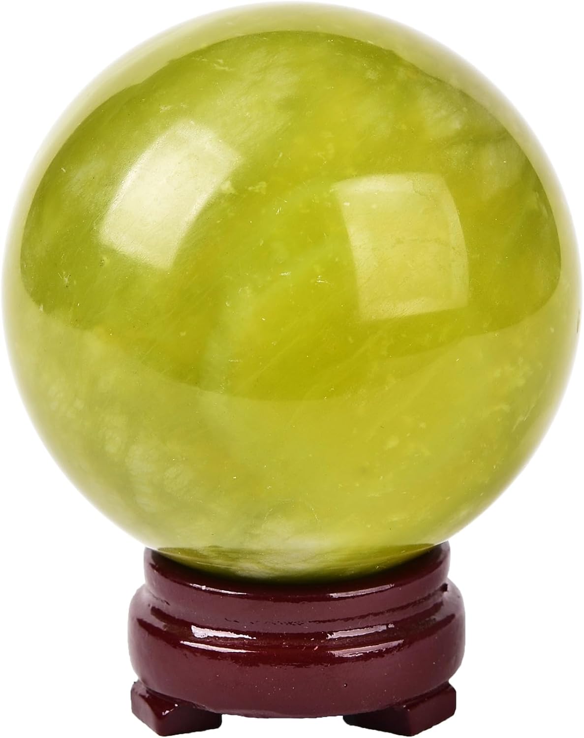 AMOYSTONE Esfera de adivinación de bola de jaspe verde con soporte de madera, bola decorativa, esfera de cristales curativos naturales para Feng
