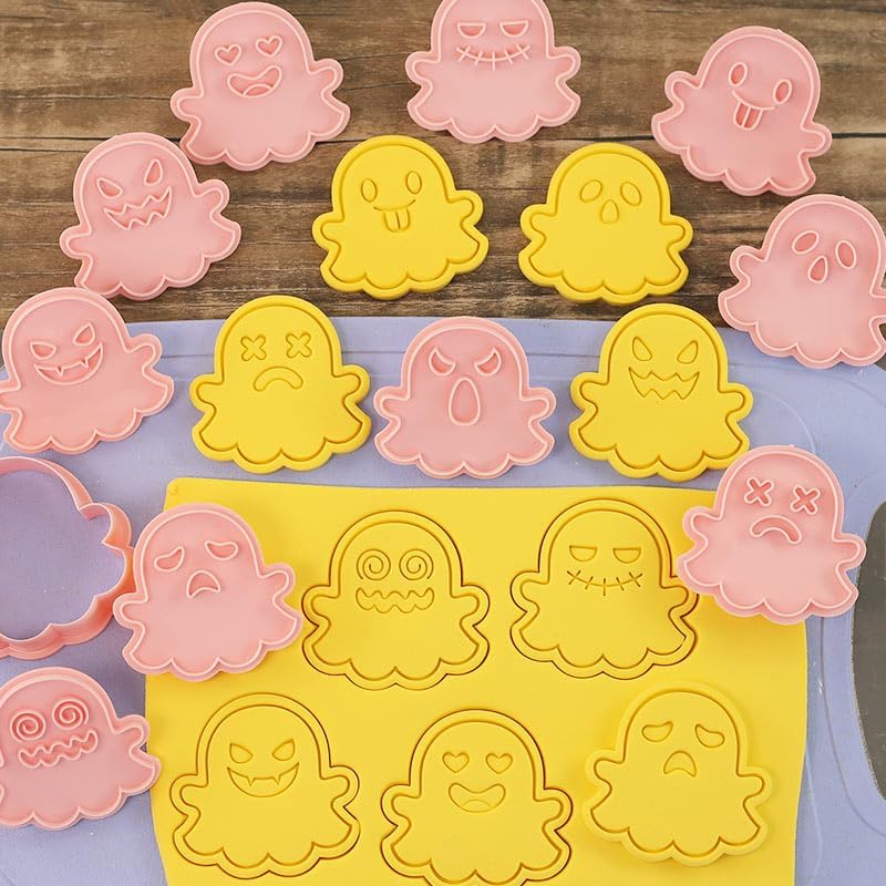 10 cortadores de galletas de Halloween, sellos de galletas con diseño 3D de fantasma, juego de cortador de galletas adecuado para decoración de