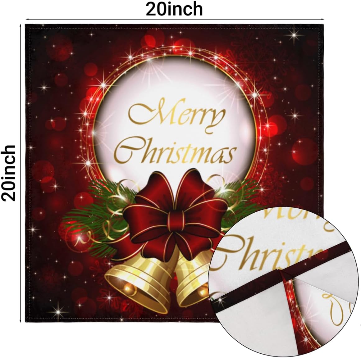 Cloth Napkins Set of 6 Merry Christmas 20×20 Inch Cloth Napkins Xmas Bell Washable Reusable Kitchen Dinner Napkins Table Decor for Wedding, Holiday