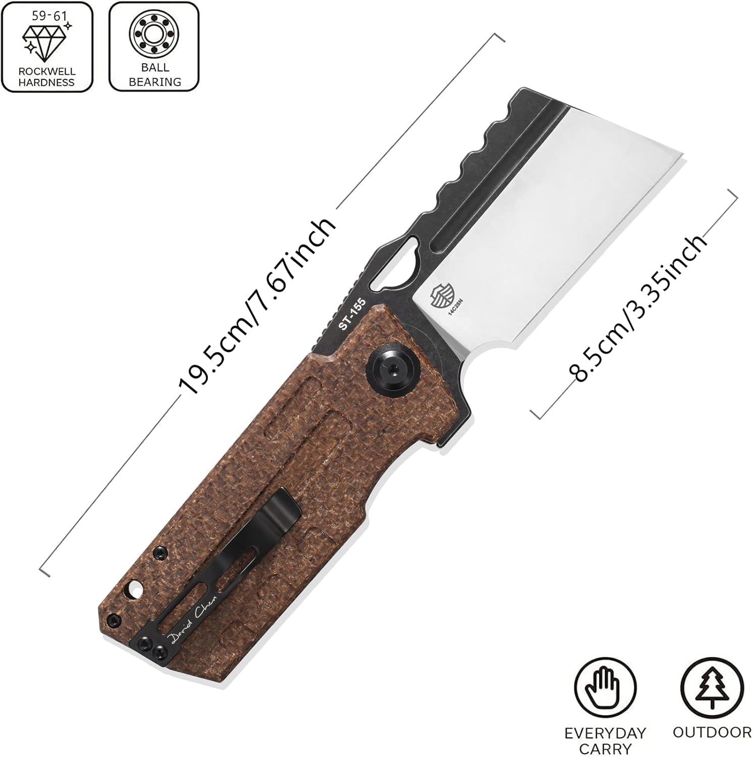 Sitivien Cuchillo plegable ST155, hoja de acero Sandvik 14C28N, mango Micarta EDC herramienta cuchillo cuchillo de bolsillo para pesca, campamento,