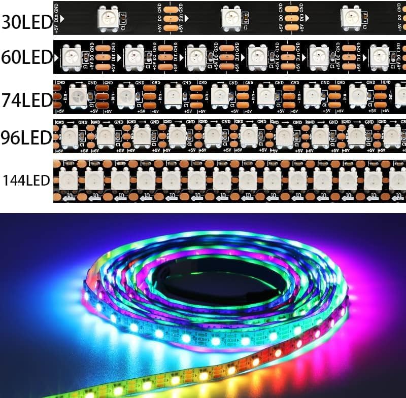 TOPXCDZ WS2812B WS2812 – Tira LED de píxeles direccionables individualmente flexible digital RGB 30607496144PixelLedsM cinta de luz 5V (5M 96LEDM,