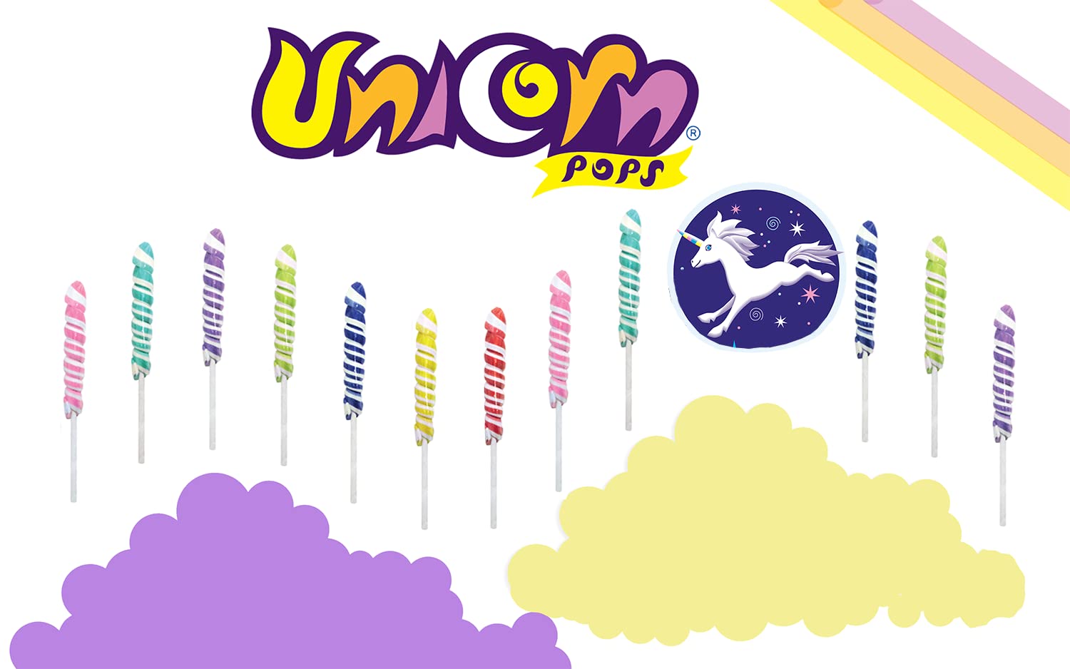 Unicorn Pops – 24 paletas de unicornio envueltas individualmente, recuerdos de fiesta de unicornio, bufés de dulces, paletas a granel (vainilla,