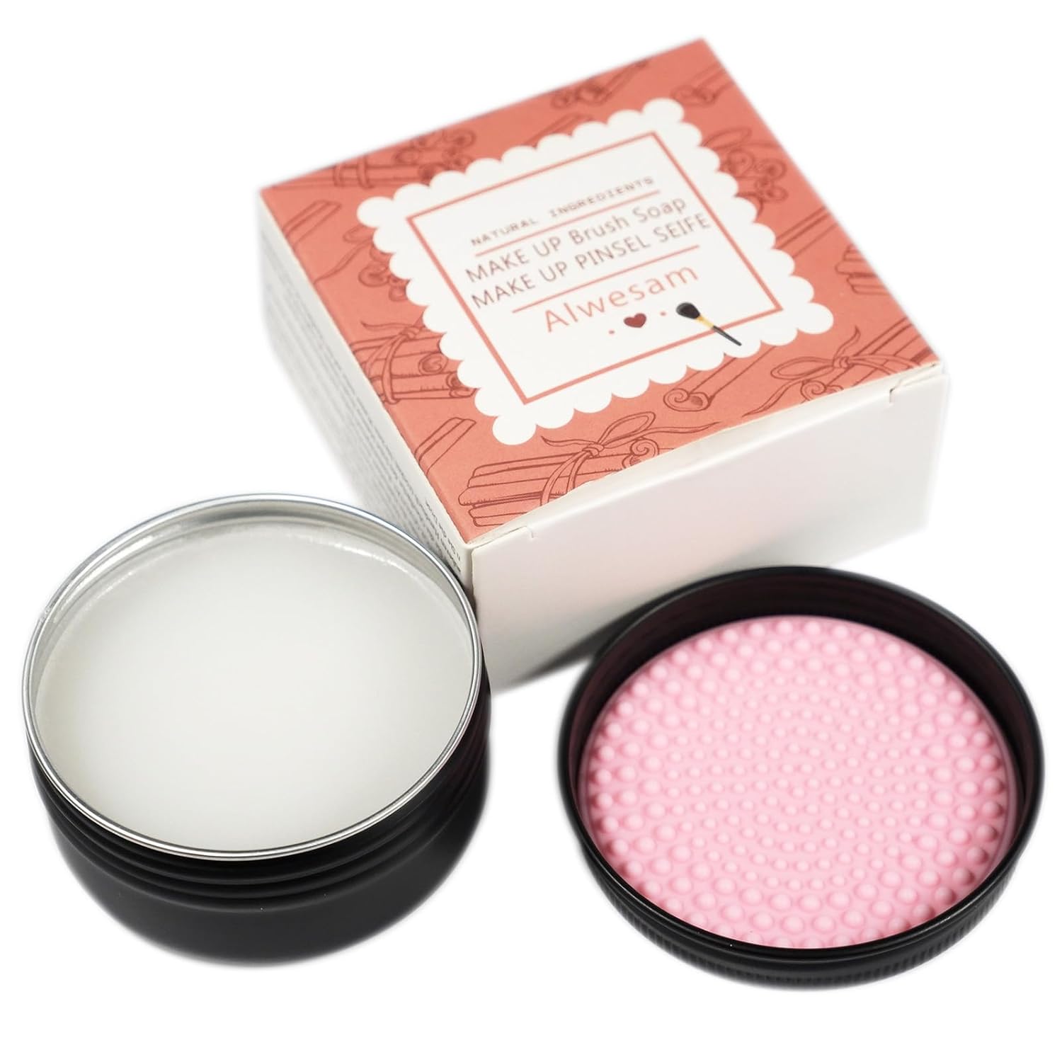 Cepillo de maquillaje esponja limpiador de jabón con alfombrilla de limpieza de silicona (pequeño, 2.12 oz)