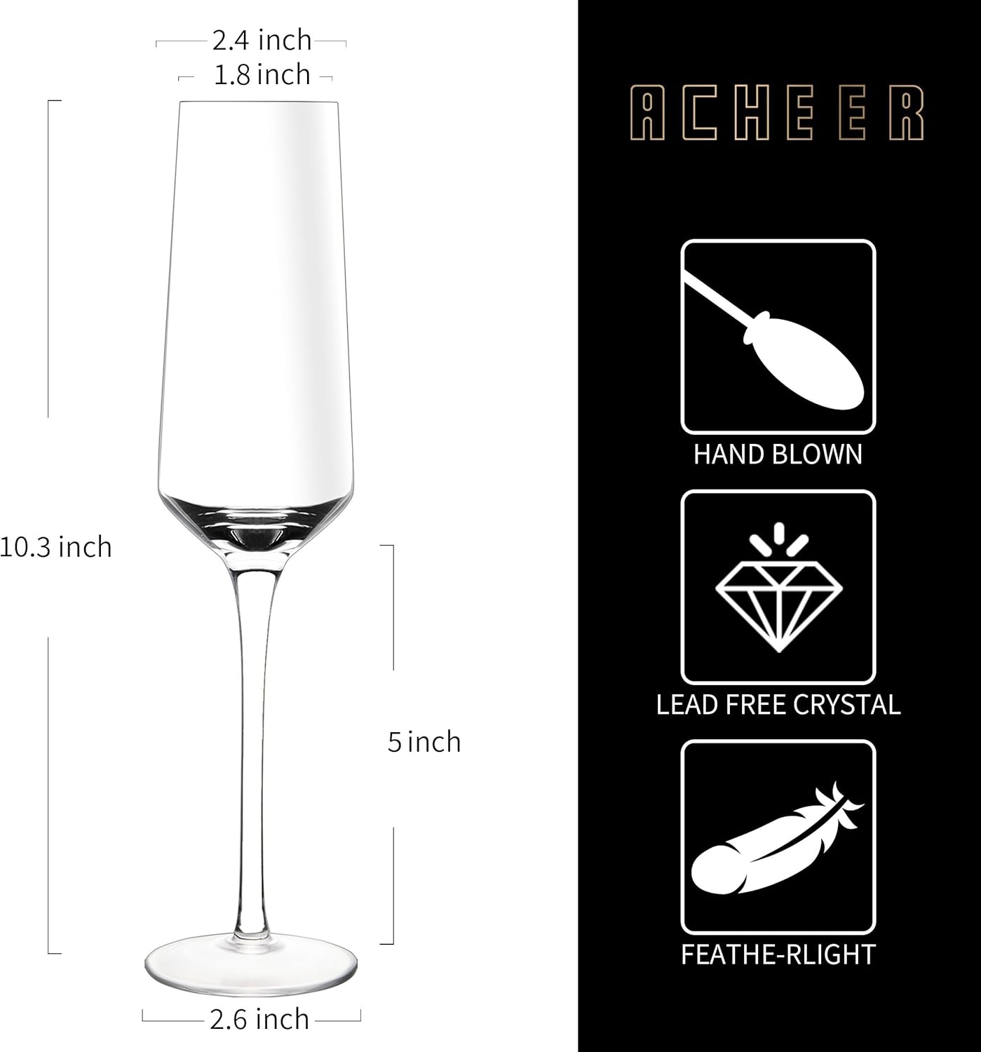 ACHEER Juego de copas de champán de cristal de 6 a 8 onzas, elegantes copas de champán, sopladas a mano, modernas copas de champán, caja de regalo,