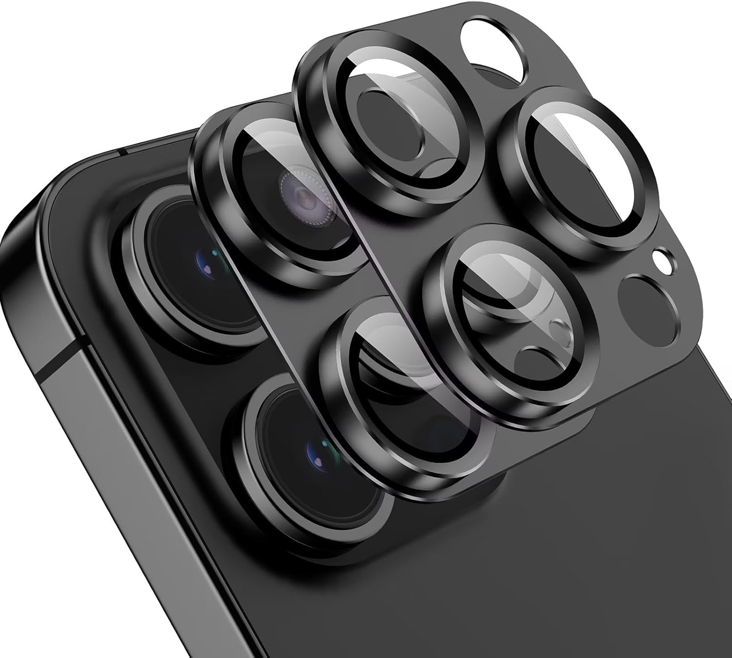 Jeluse Paquete de 2 protectores de lente de cámara para iPhone 15 ProiPhone 15 Pro Max, protección contra caídas cubierta de vidrio templado 9H,