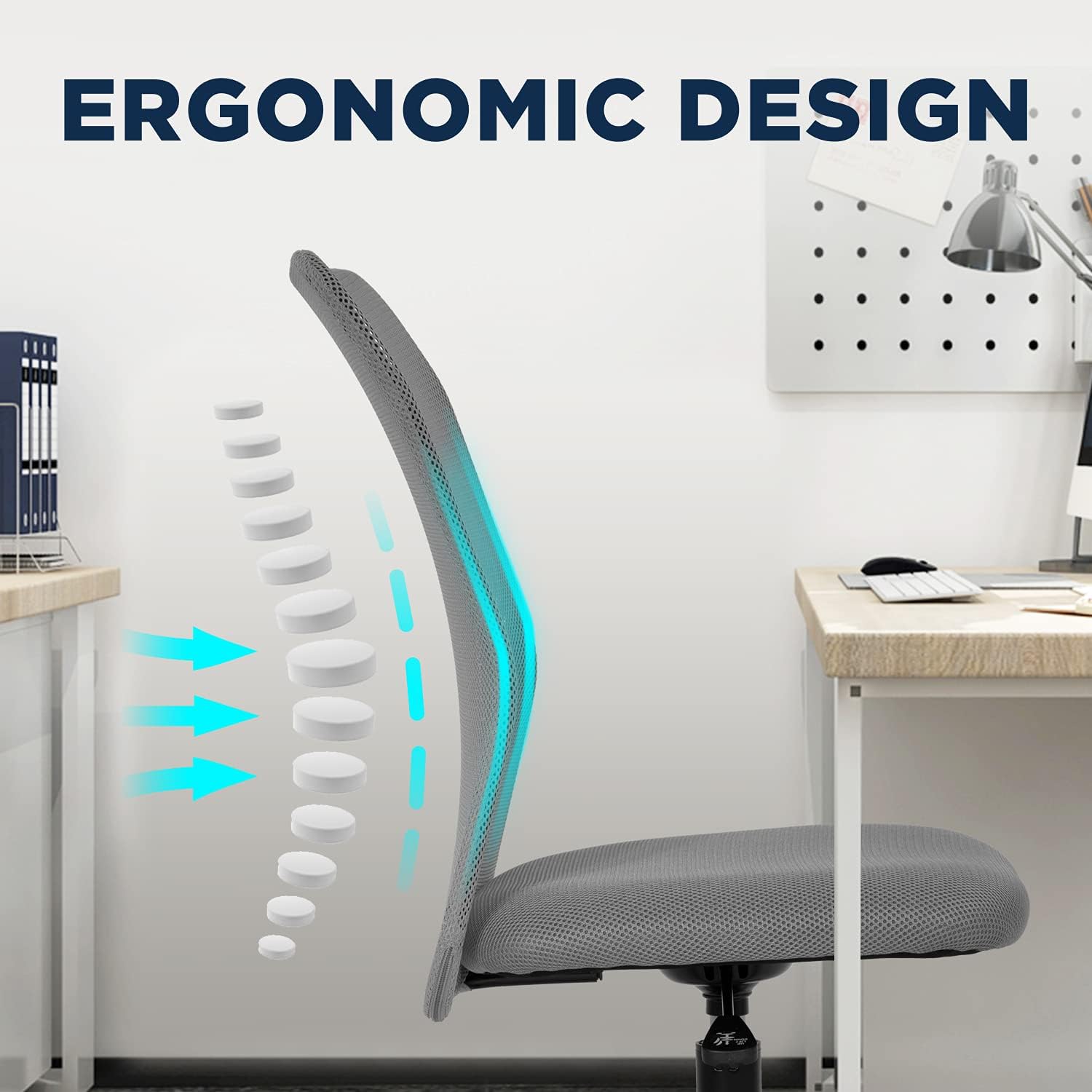 Silla de oficina en casa, silla de escritorio de malla con respaldo medio, silla de computadora sin brazos, silla giratoria ergonómica, soporte de