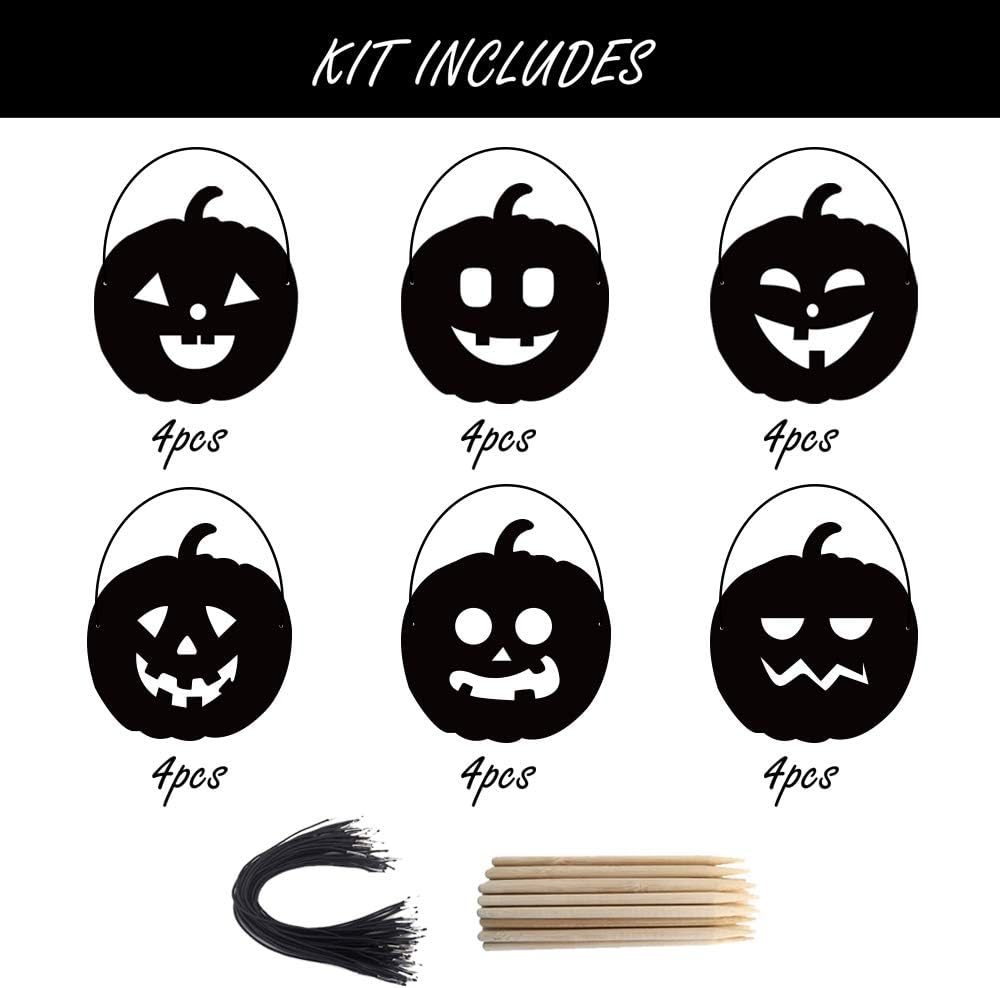 AMINORD Manualidades de Halloween para niños, paquete de 24 máscaras mágicas de arco iris para rascar, decoraciones de calabaza para niños de 3 a 5,
