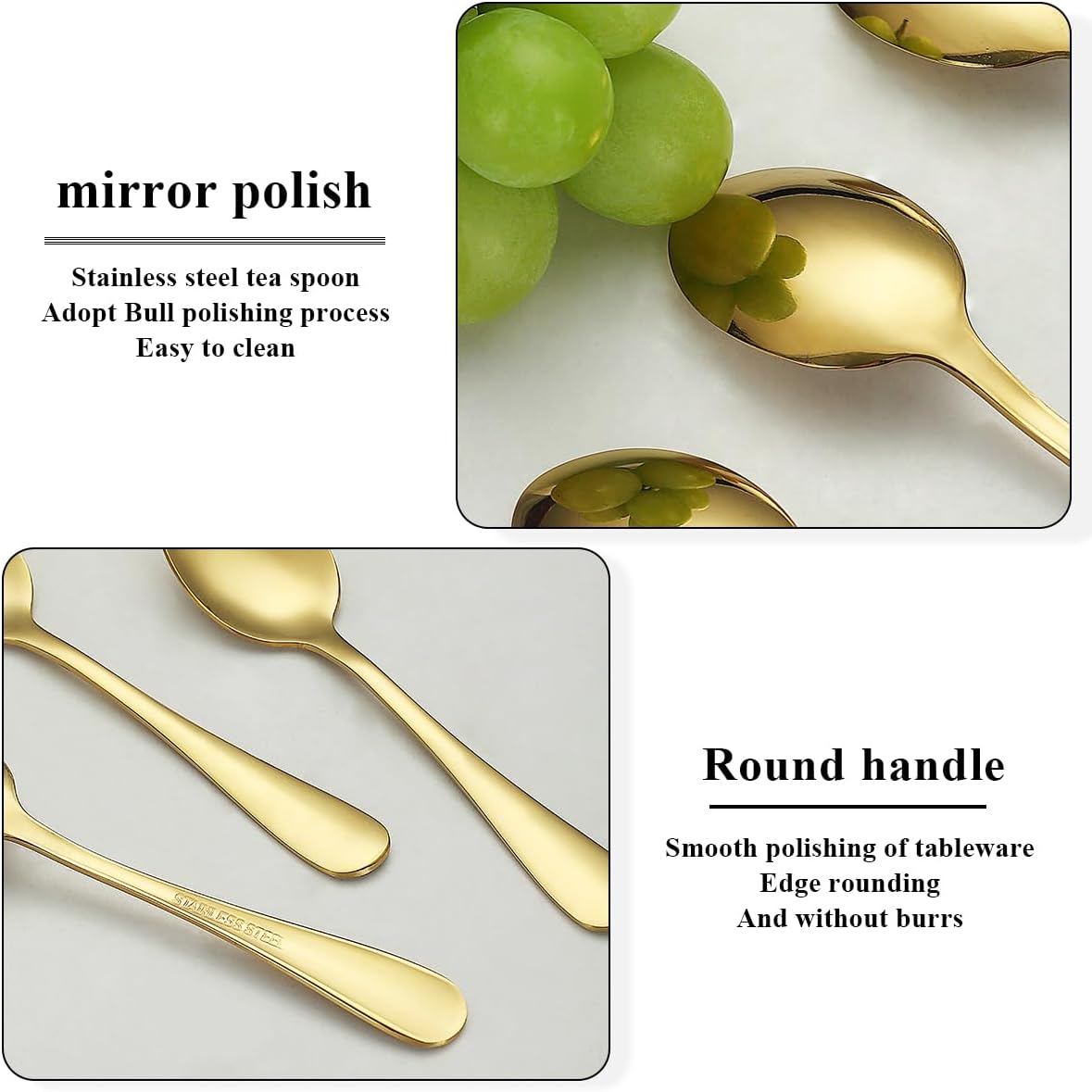 12 cucharaditas doradas, acero inoxidable chapado en titanio dorado, cuchara de té de 5.5 in, cubiertos para té, café, pasteles, postres, ensaladas,