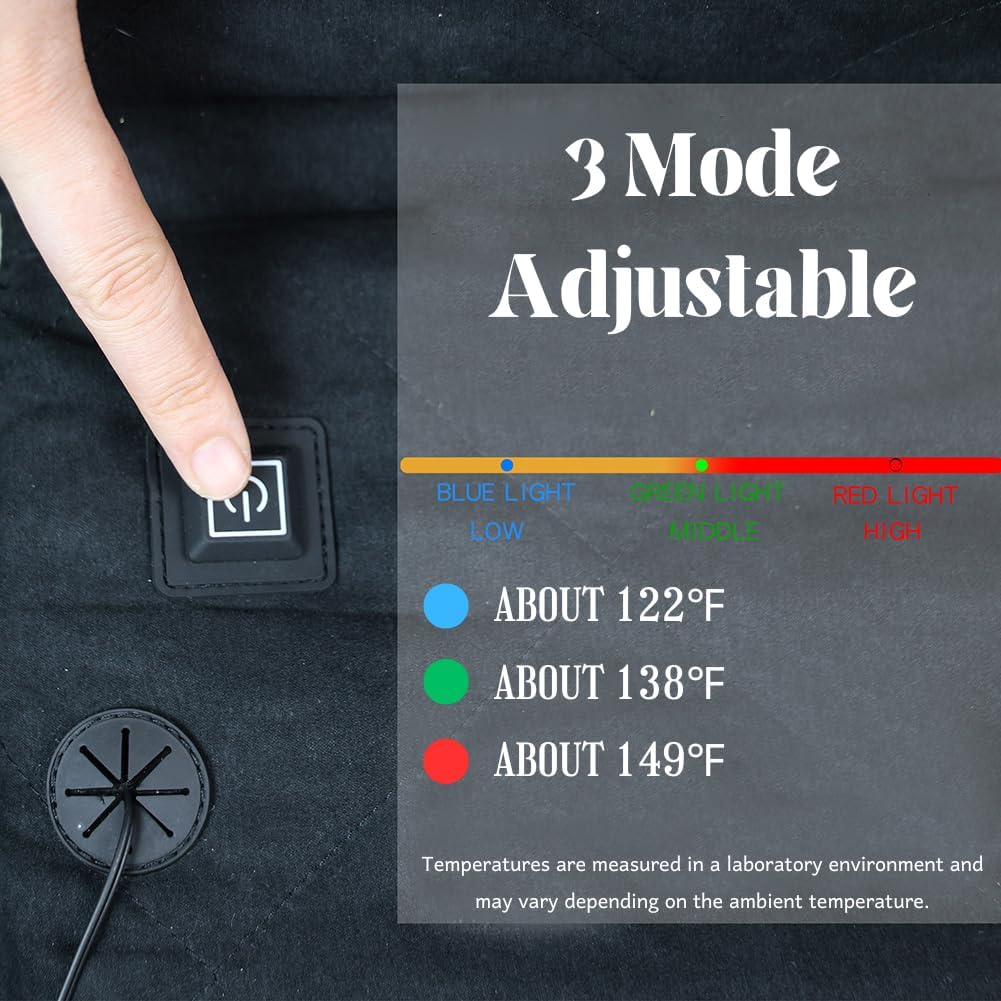 Cojín de asiento portátil con calefacción, sin banco de energía almohadilla plegable para silla de campamento con calefacción USB, cojín ajustable