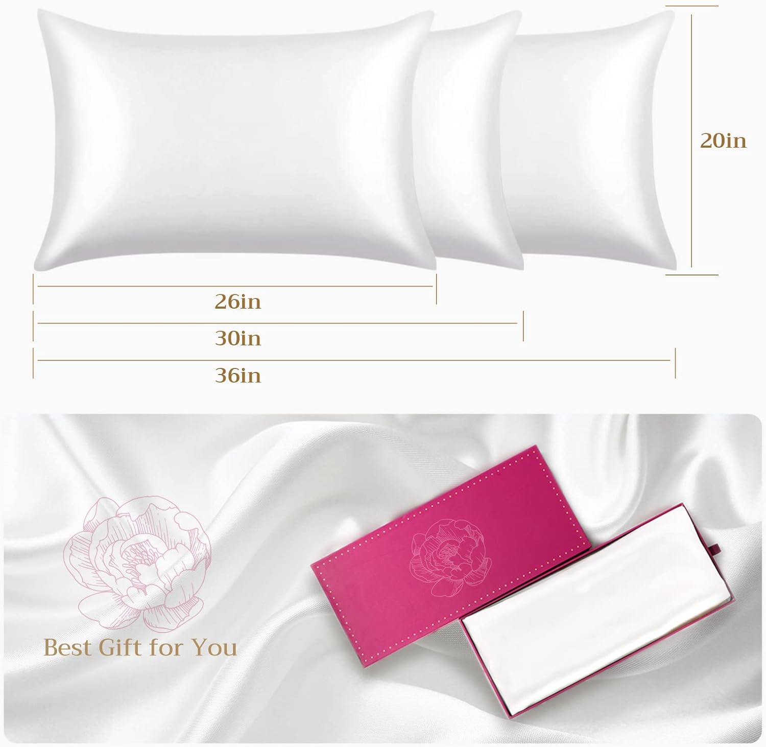 Funda de almohada de seda para cabello y piel, 22 Momme 6A, funda de almohada suave de seda de morera con cremallera oculta, 600 hilos, funda de