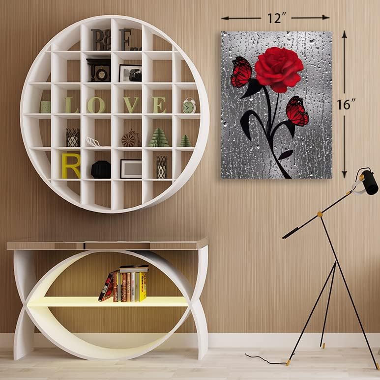 Lienzo decorativo para pared, pinturas artísticas de pared de rosas rojas para baño, sala de estar, oficina, decoración del hogar, lienzo moderno,