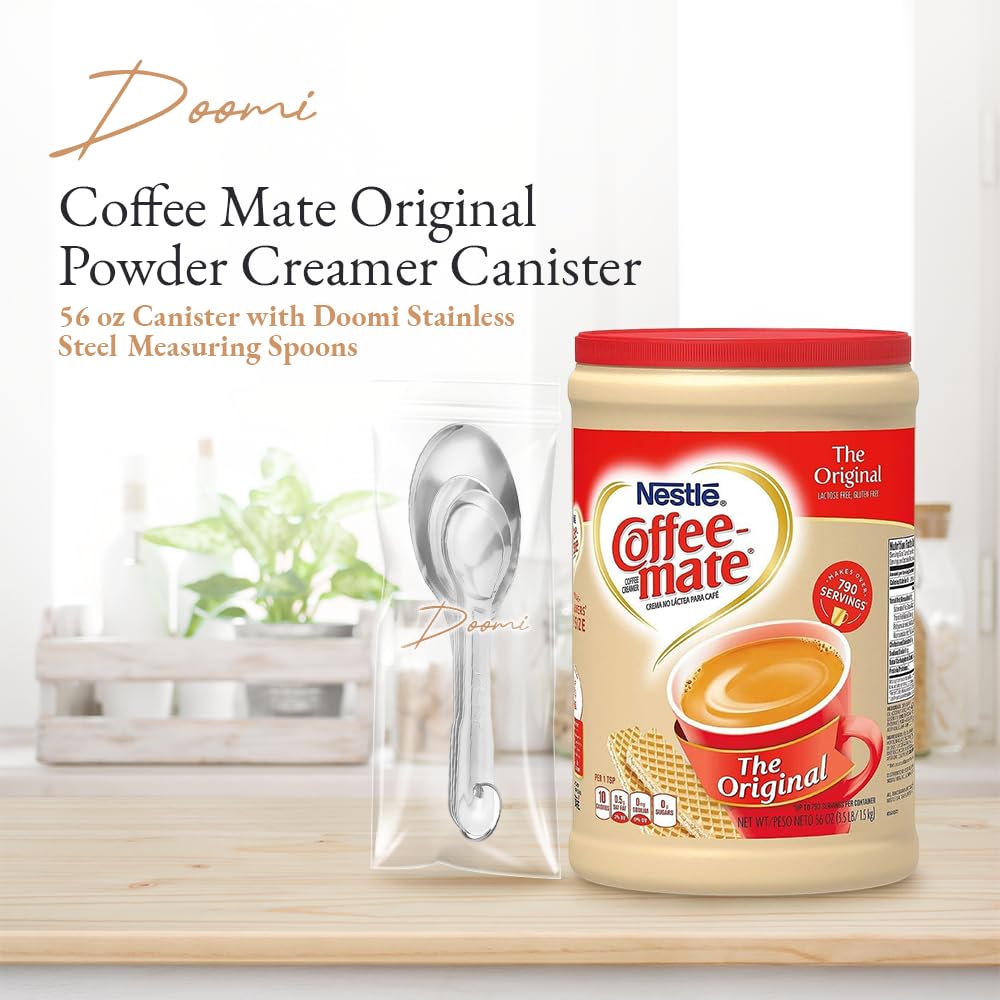 Coffee mate – Crema en polvo original, recipiente de 56 onzas con cucharas medidoras de acero inoxidable Doomi