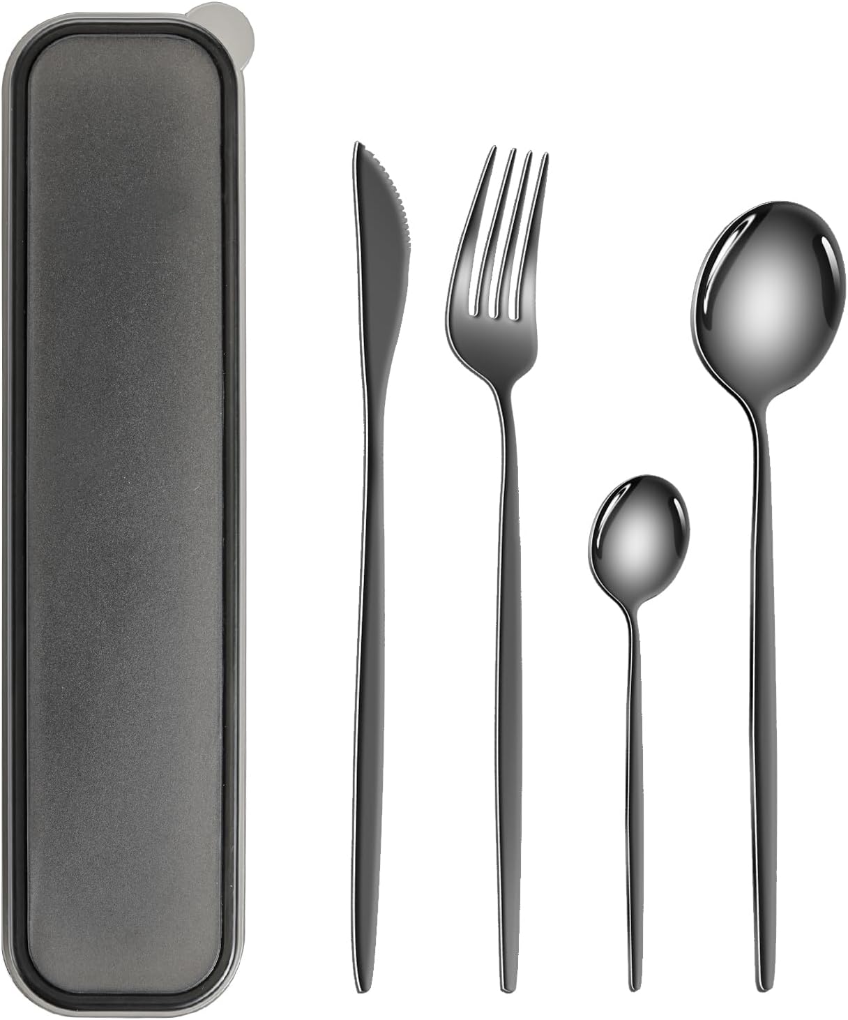 Juego de cubiertos portátiles negros con estuche, cubiertos, tenedores, cucharas, cuchillos, cubiertos de acero inoxidable, utensilios de cocina