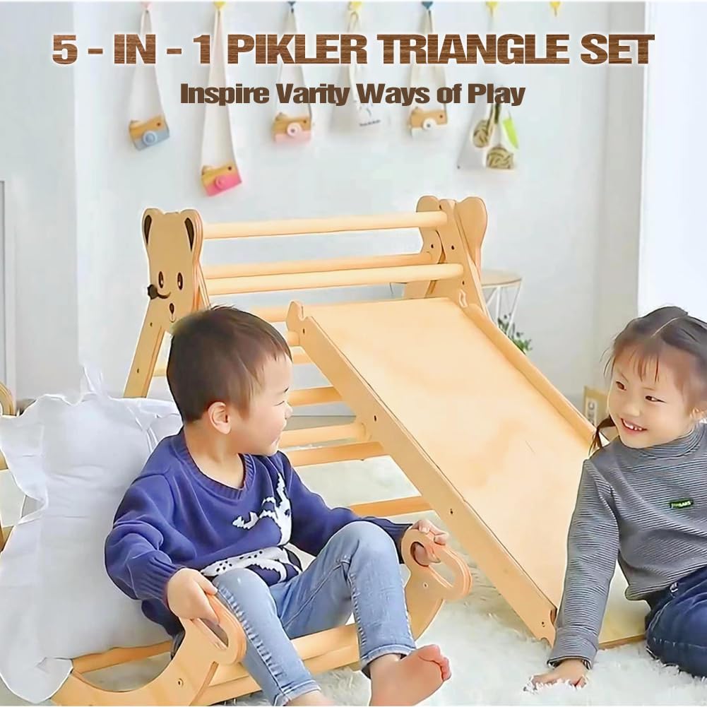 Pickler Pikler – Juego de triángulos para escalar, 3 piezas para escalar, woodandhearts Montessori, juego de escalada, estructura de juego, tobogán