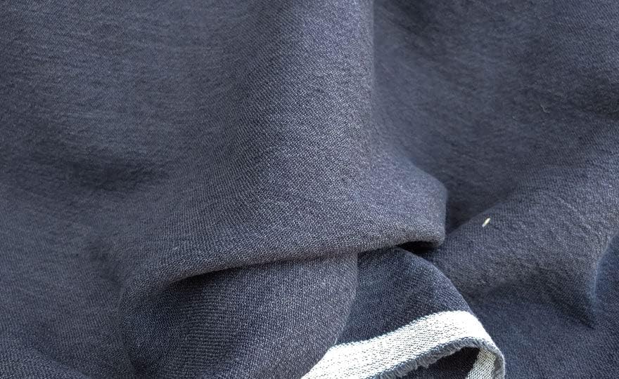 Tela de lino y algodón de sarga azul marino  Material versátil y duradero, ideal para ropa, costura y manualidades