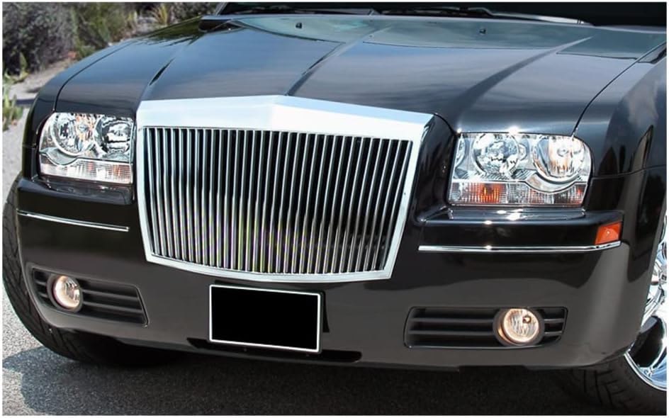 Parrilla frontal vertical ABS compatible con Chrysler 300 300C 2005-2010, parrilla frontal vertical negra o cromada, estilo Phantom, 2006 2007 2008