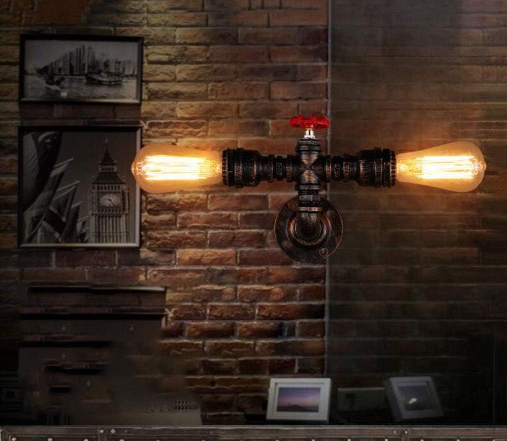 BYSUN Aplique de pared Steampunk industrial retro, 2 luces de metal estilo tubo de agua montado lámpara lámpara luminaria, E26 Industrial Vintage