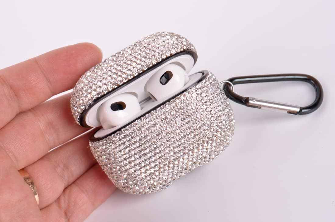 Funda brillante compatible con AirPods de 3 generación con llavero, a prueba de golpes, funda protectora de diamantes de imitación de alta calidad