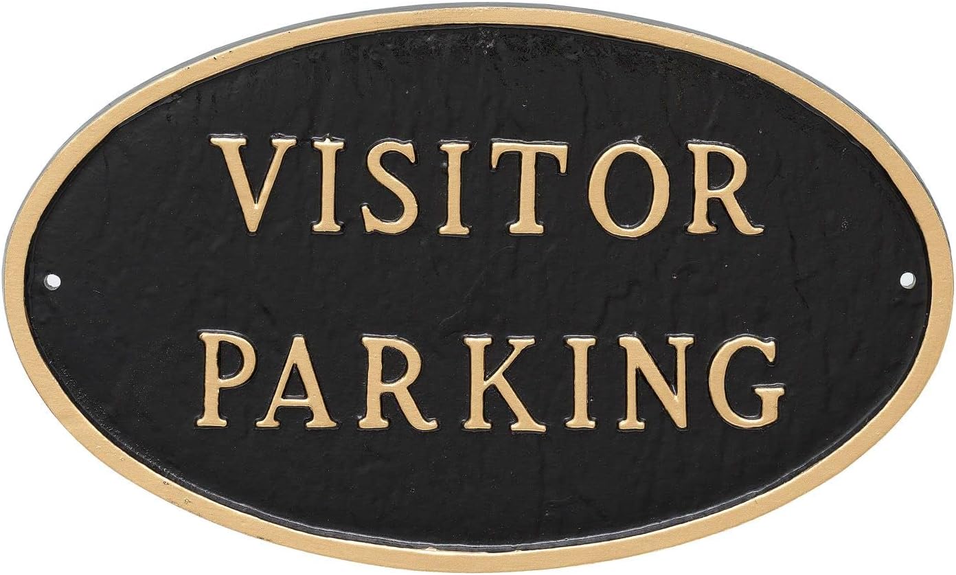 Placa ovalada de estacionamiento para visitantes para pared o césped para casa o negocio – Estacionamiento reservado – Aluminio recubierto de polvo