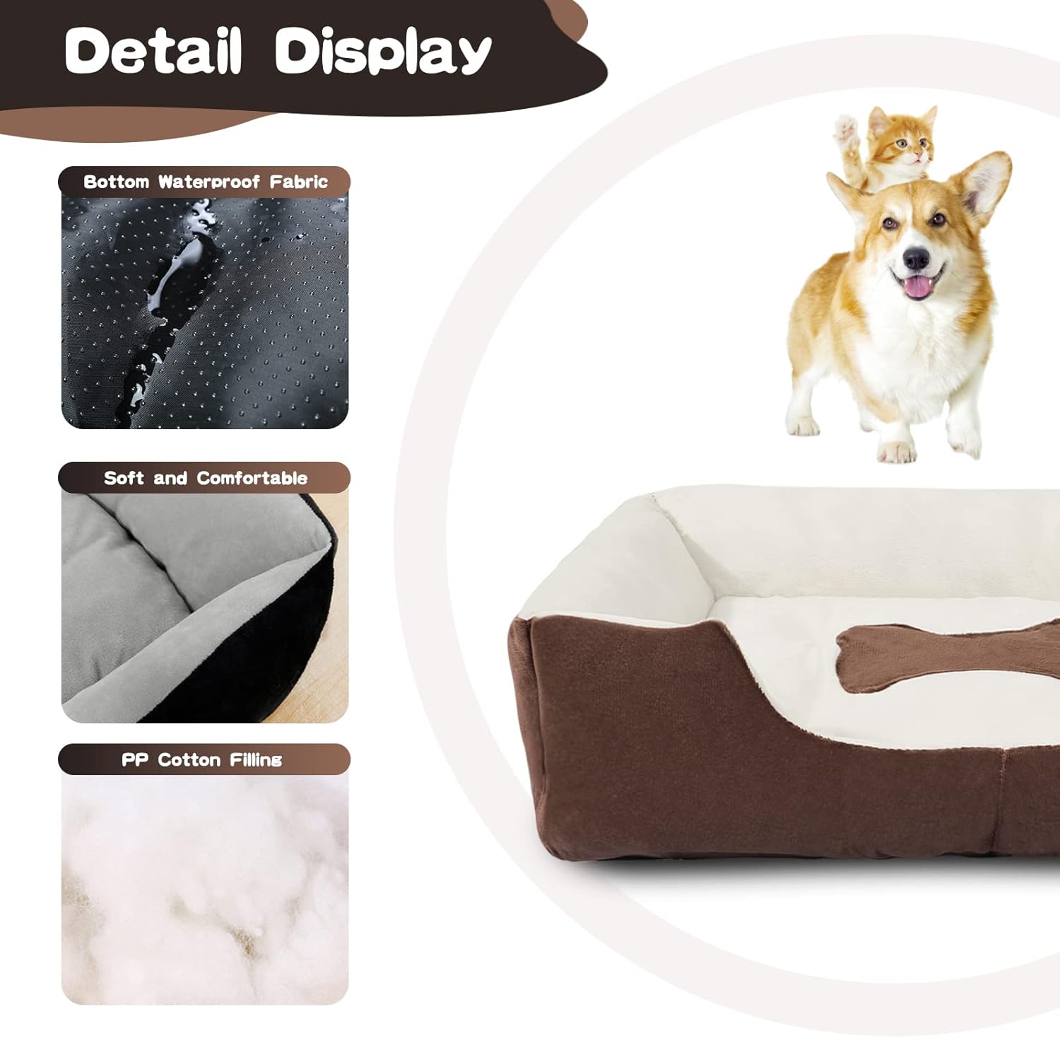 SENNAUX Camas rectangulares para perros pequeños, cama lavable para mascotas, colchón cómodo para mascotas con parte inferior antideslizante para