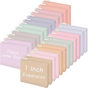 Yaomiao Paquete de 24 carpetas de archivos colgantes expandibles con carpetas de archivos de expansión de 1 pulgada, carpetas de archivos tamaño Yaomiao Paquete de 24 carpetas de archivos colgantes expandibles con carpetas de archivos de expansión de 1 pulgada, carpetas de archivos tamaño