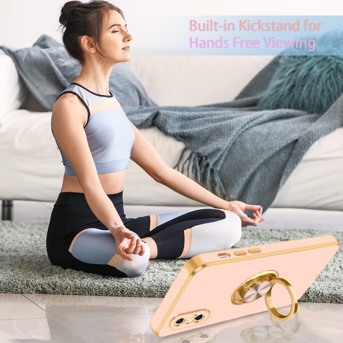 Fingic Funda para iPhone X, iPhone XS con soporte de anillo, soporte magnético delgado y delgado, soporte magnético para automóvil para mujeres y