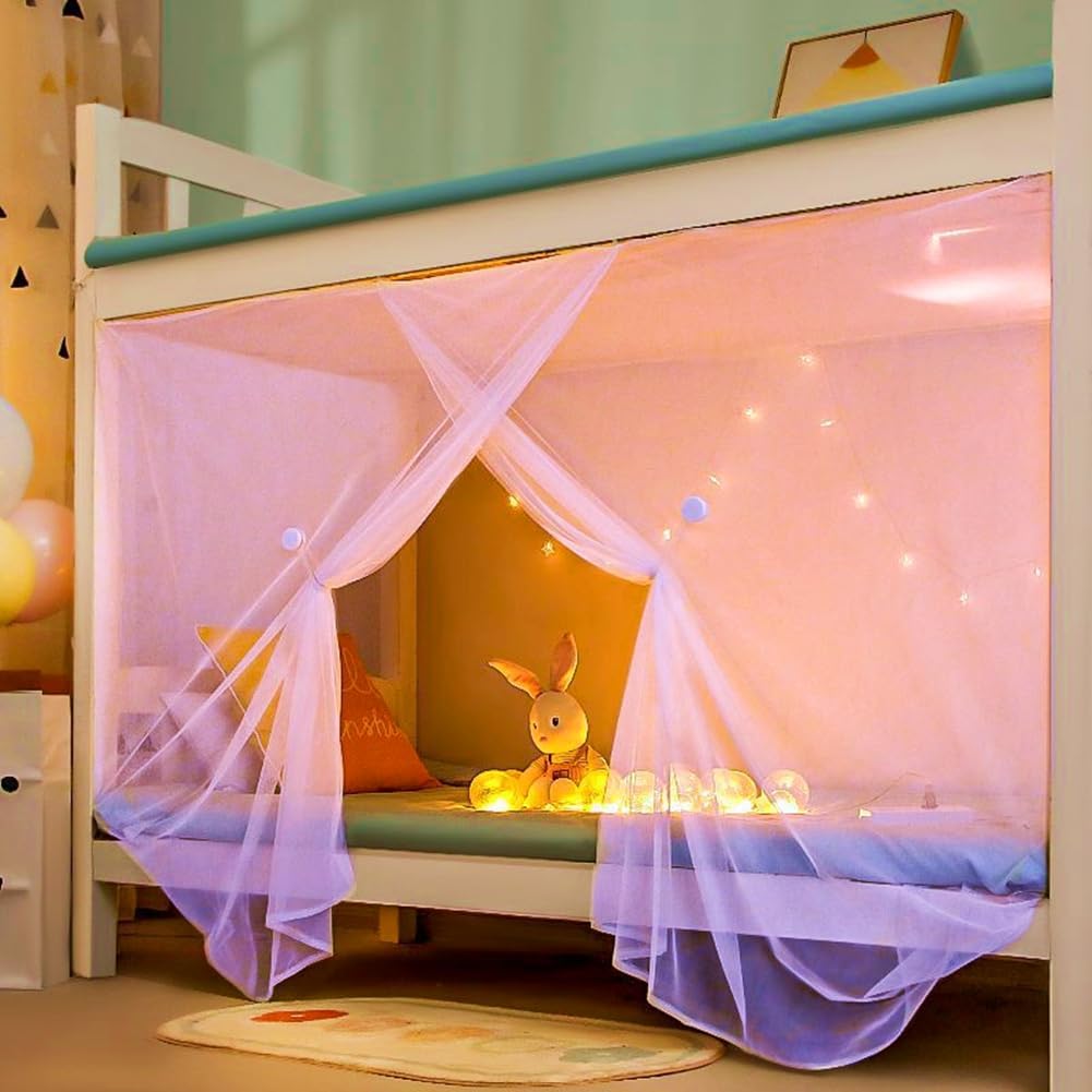 Eimilaly Cortinas de 8 esquinas para decoración de cama de niñas y niños, toldo de cama para dormitorio, cama alta, cama de 1-1.8M o campamento al