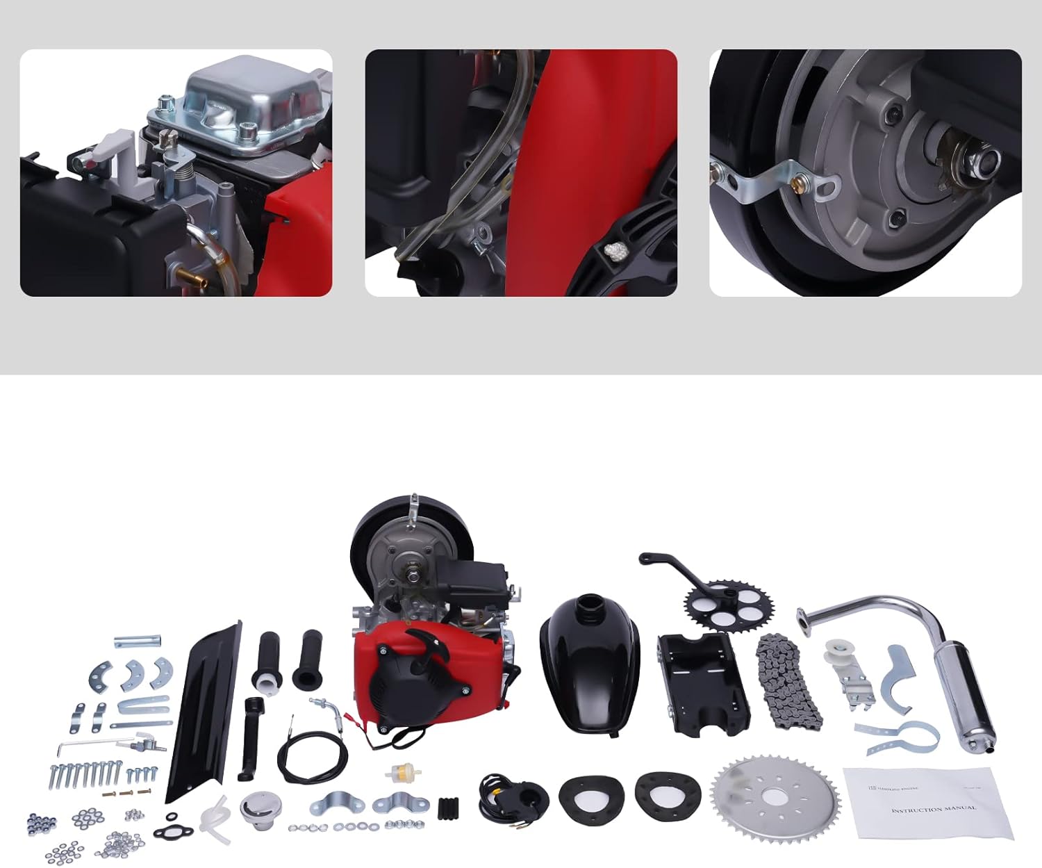 LYNICESHOP Kit de motor de bicicleta de 4 tiempos, motor de bicicleta motorizada de gasolina de 49 cc, para bicicleta normal de marco en V de 28