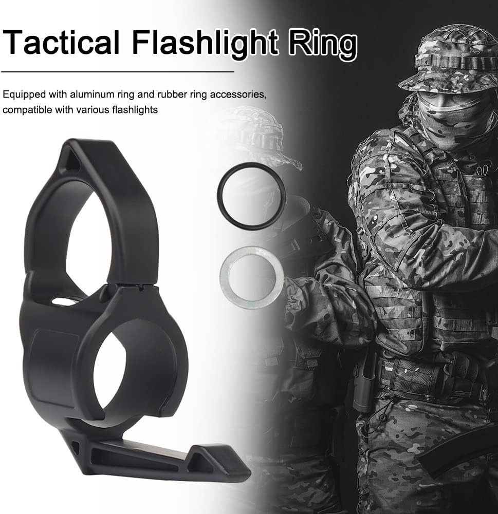 Soporte de anillo de linterna táctica de 1 pulgada con clip de bolsillo para Airsoft Paintball Caza Gear Accesorios (negro)