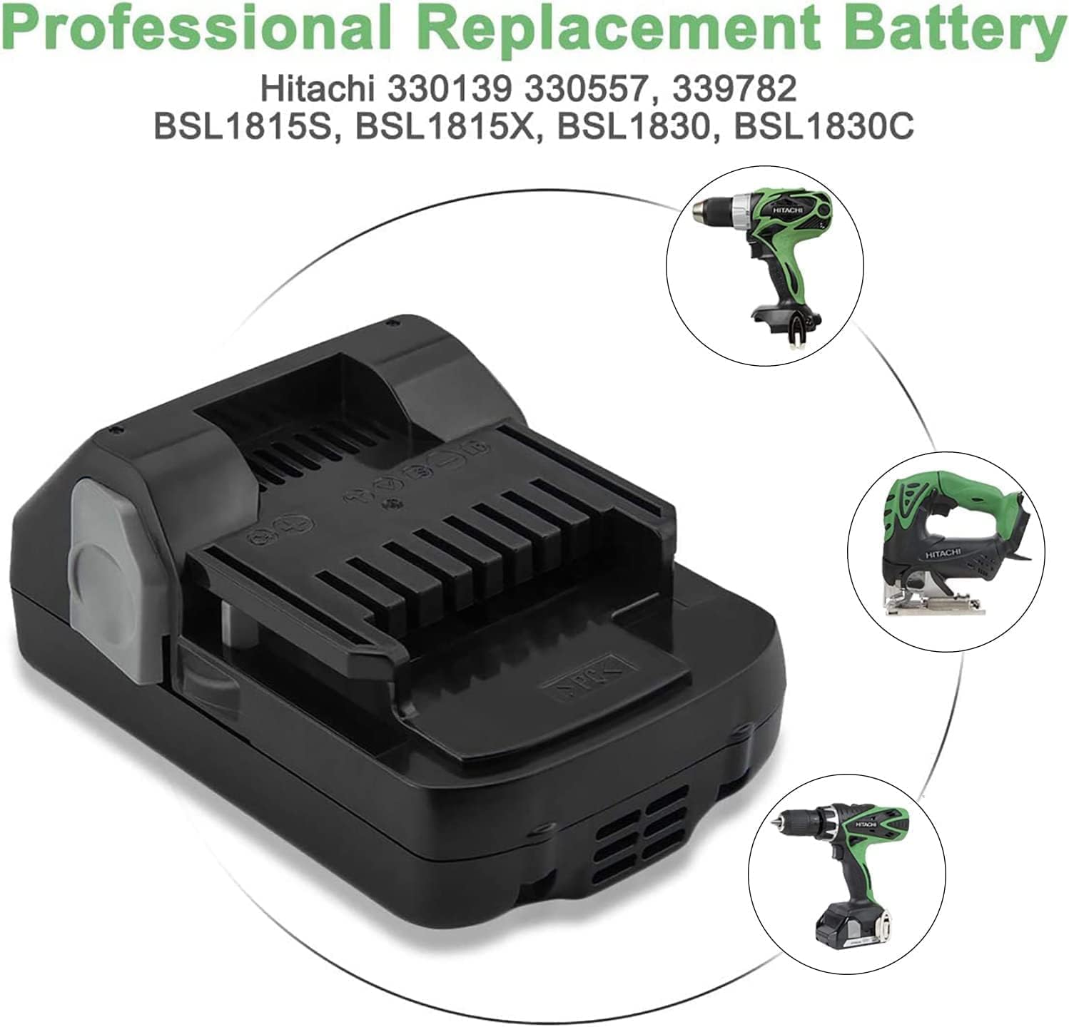 Paquete de 2 baterías de 18 V compatibles con Hitachi BSL1815X BSL1815S BSL1830 BSL1830C 330139 330557 339782 batería de repuesto de iones de litio