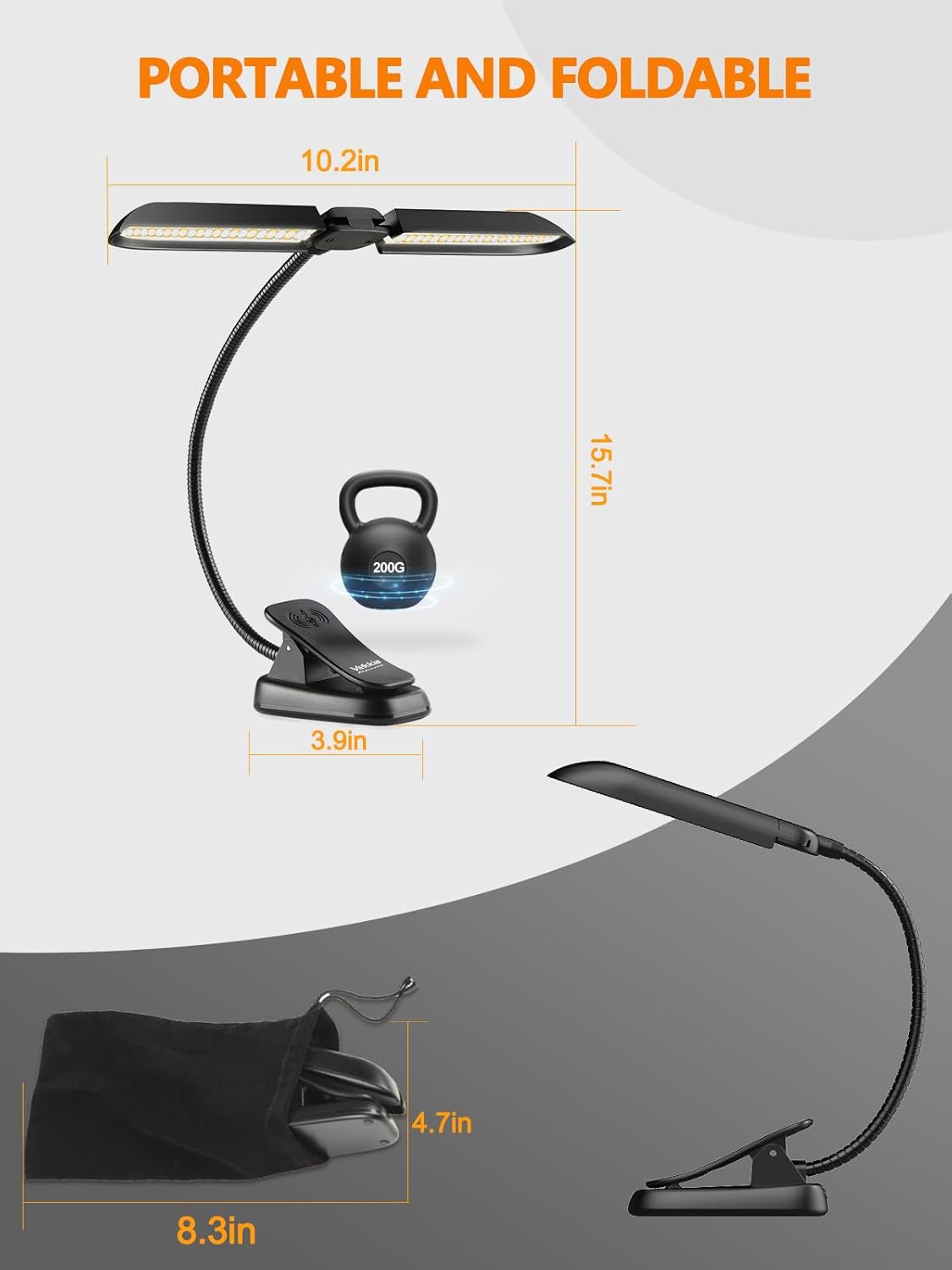 Vekkia Luz de soporte de música súper brillante de 64 LED, lámpara plegable recargable con clip, portátil profesional de 5 brillos × 3 temperatura