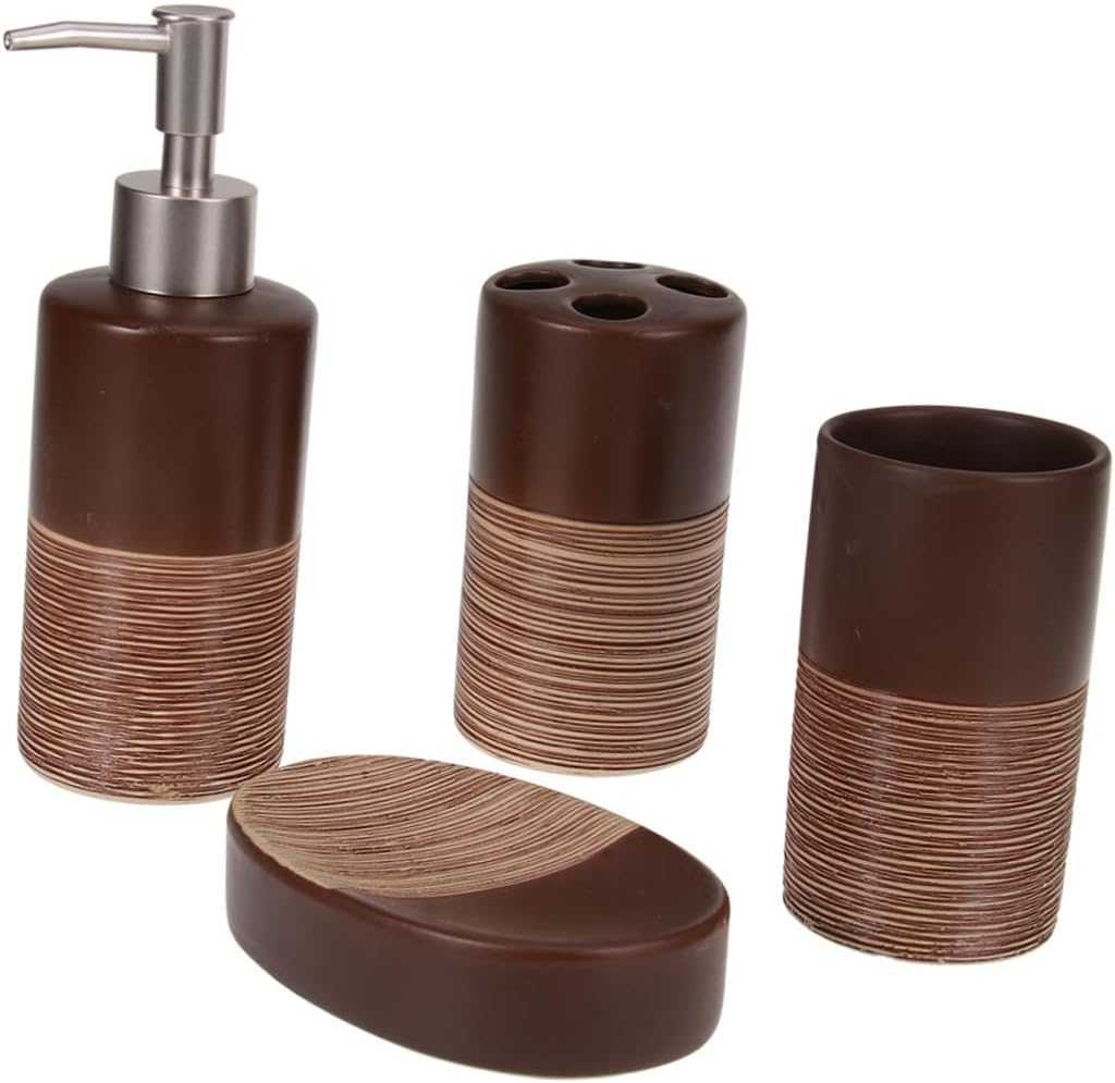 HOMSFOU 4 unids traje vaso enjuague taza ar accesorios cerámica baño jabón dispensador de baño accesorios de baño soporte de jabón de cocina soporte