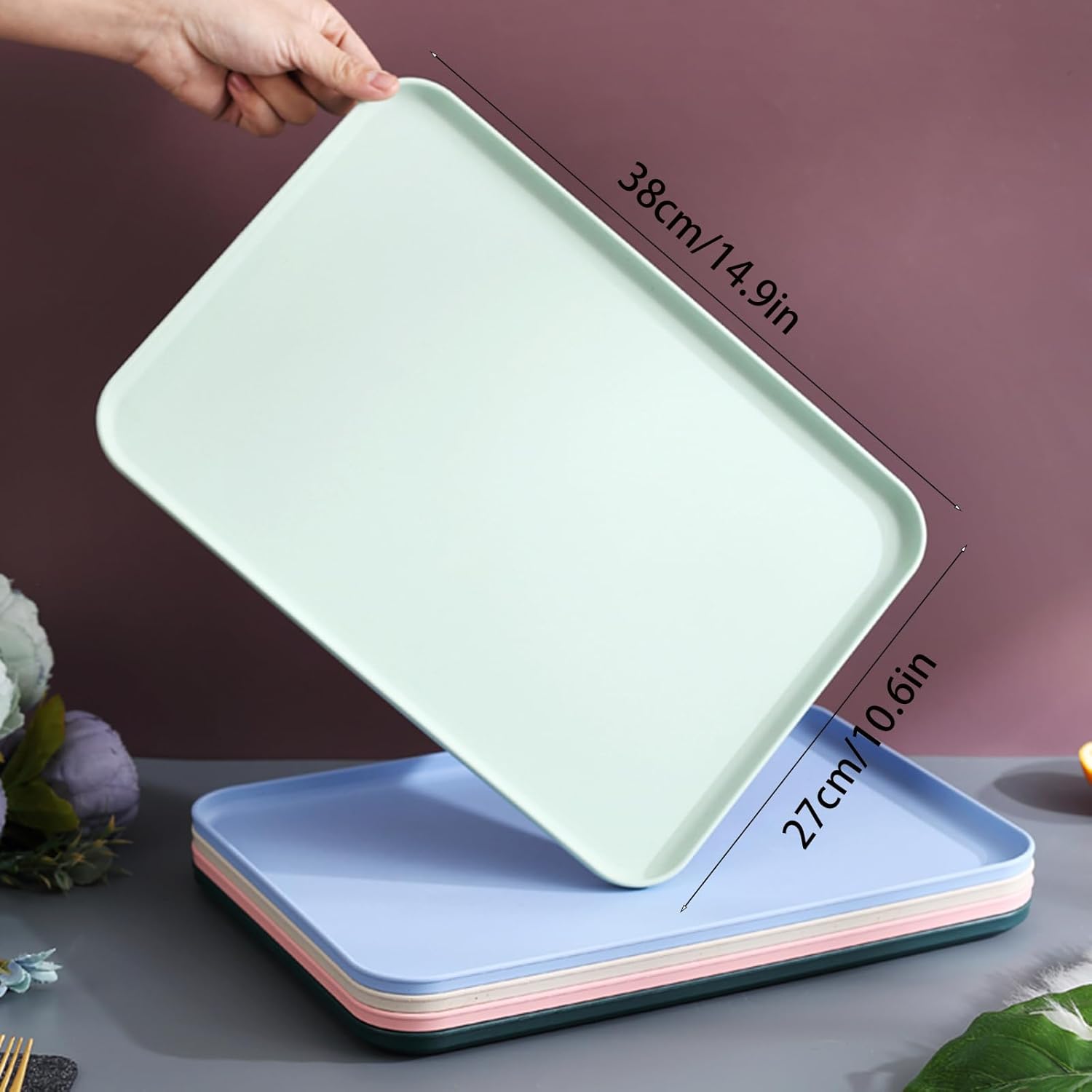 Bandejas de café de paja de trigo de 15 x 10.6, bandeja para almuerzo y cena, bandejas rectangulares de plástico para comida rápida, bandeja para