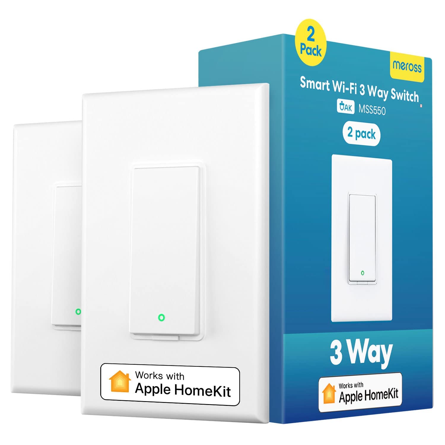 meross Interruptor inteligente de 3 vías, interruptor de luz inteligente compatible con Apple Homekit, Siri, Alexa y SmartThings, interruptor de luz