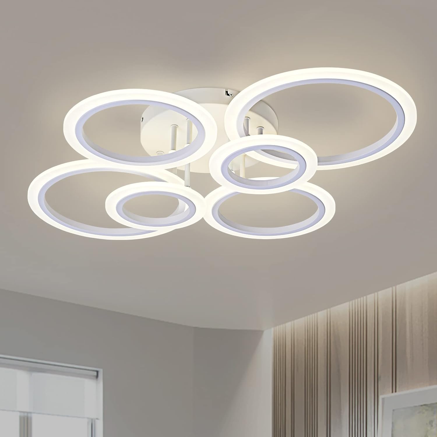 Lámpara de techo LED moderna, luz de techo blanca de 6 anillos, lámpara de techo de montaje empotrado de 4000 K para cocina, dormitorio, sala de