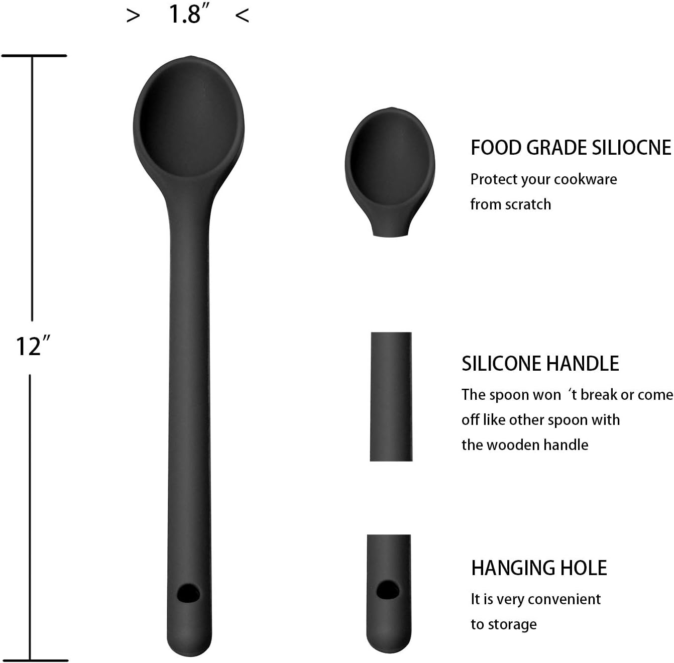 Juego de 3 cucharas para remover para cocinar, cucharas de silicona de mango largo de 12 pulgadas, cucharas de mezcla antiadherentes para cocinar,