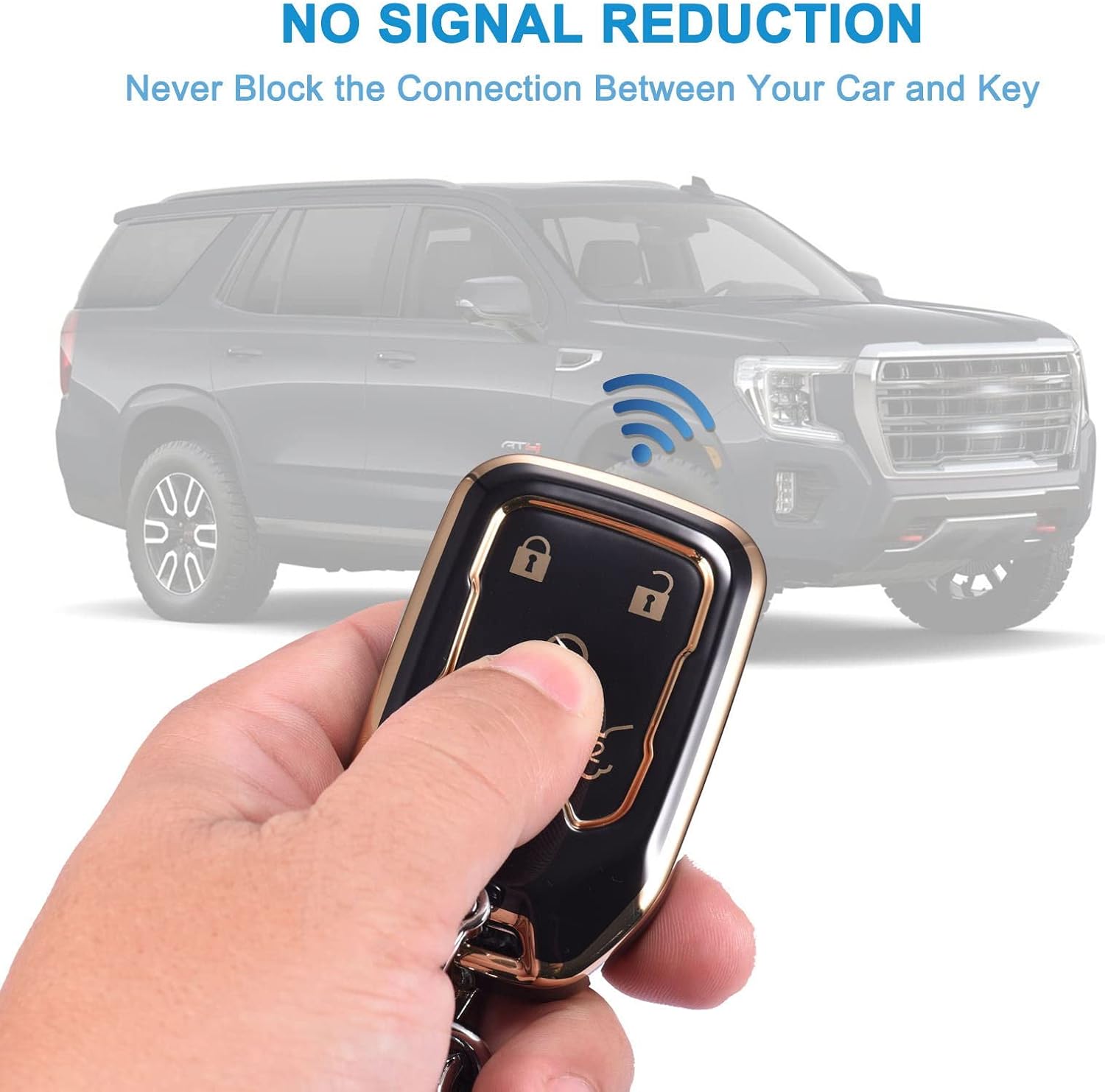 Funda para llavero para Chevy Tahoe Suburban GMC Yukon Accesorios con llavero de 6 botones Carcasa para llave TPU (negro)