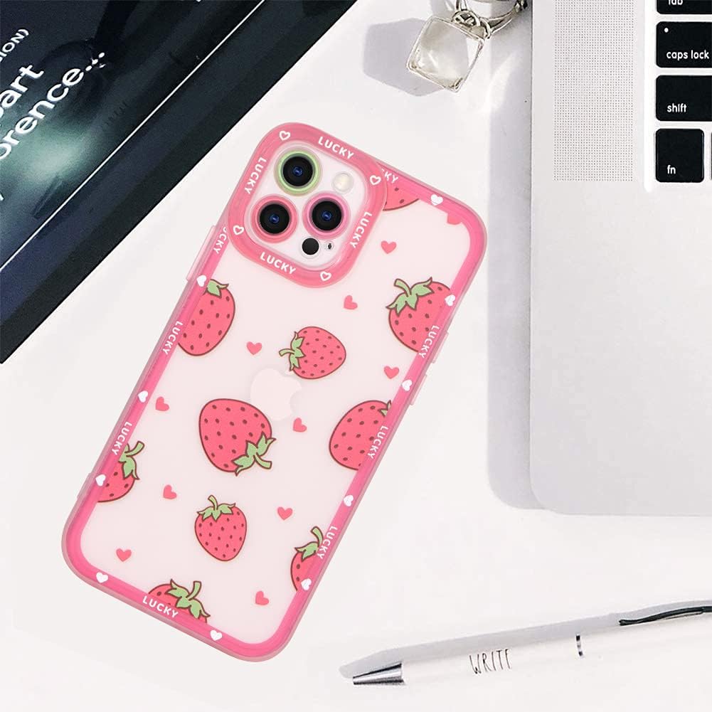 MZELQ – Funda compatible con iPhone 12 Pro, funda para iPhone 12 Pro de suave poliuretano termoplástico con bonito diseño de fresas rojas para niñas