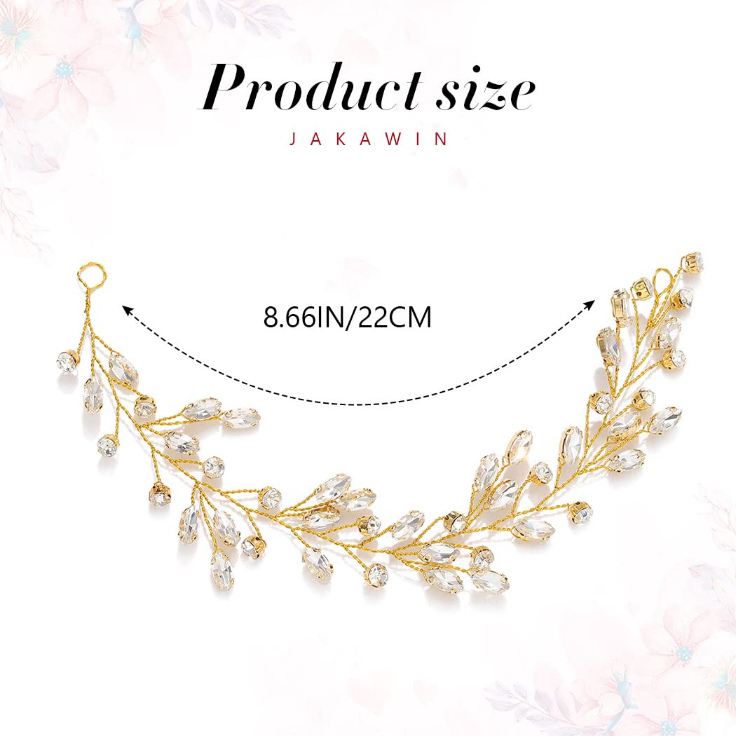 JAKAWIN Novia Rhinestone boda pelo vid cristal pelo pieza nupcial accesorios para el cabello para mujeres HV191 (3 dorado)