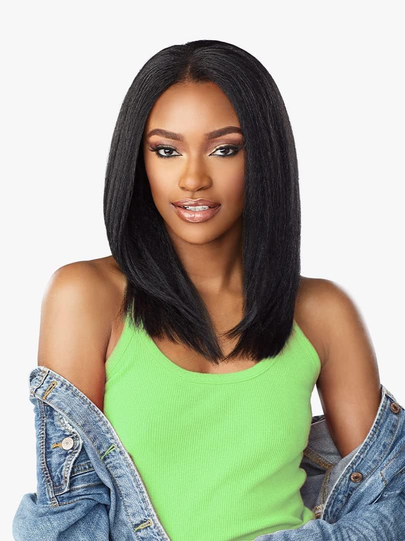 Yaki – Peluca lacia en U con parte en U, cabello sintético suave como cabello humano real, sin pegamento, peluca italiana Yaki en V para mujeres