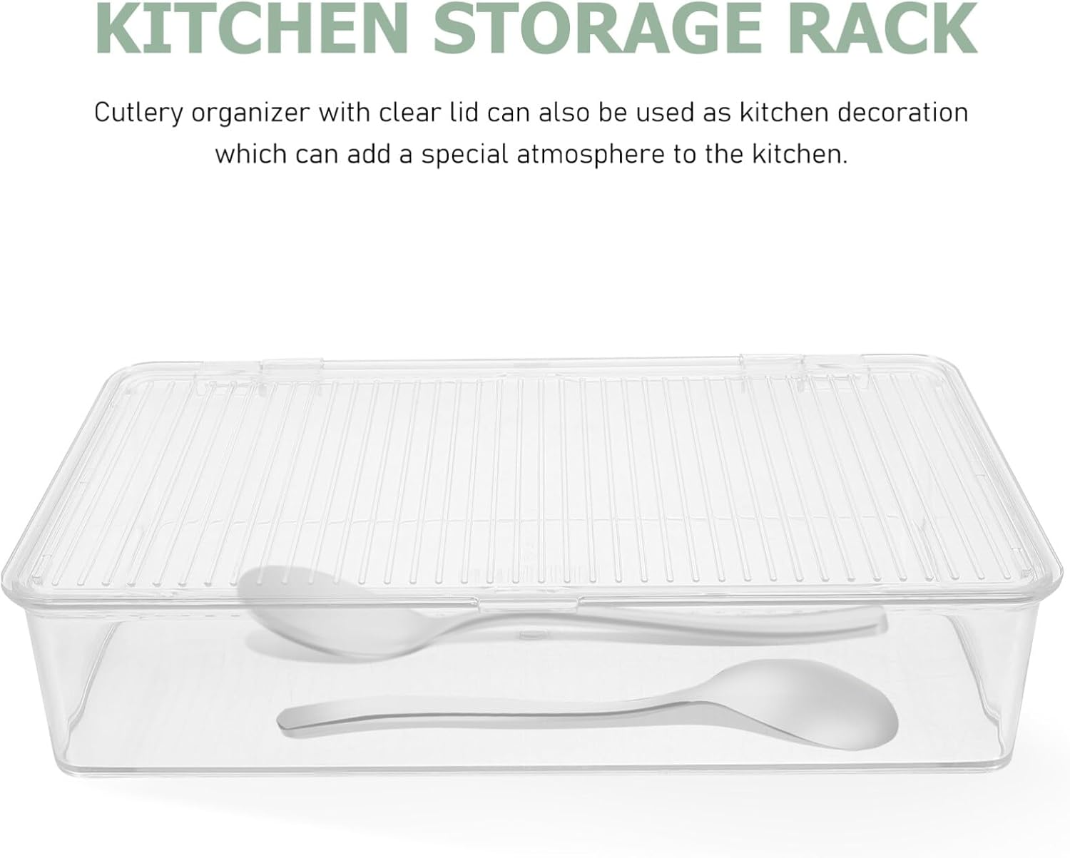 HOMSFOU Bandeja de plástico para cubiertos de cocina, organizador de cajones de utensilios con tapa, contenedor de almacenamiento para encimera con