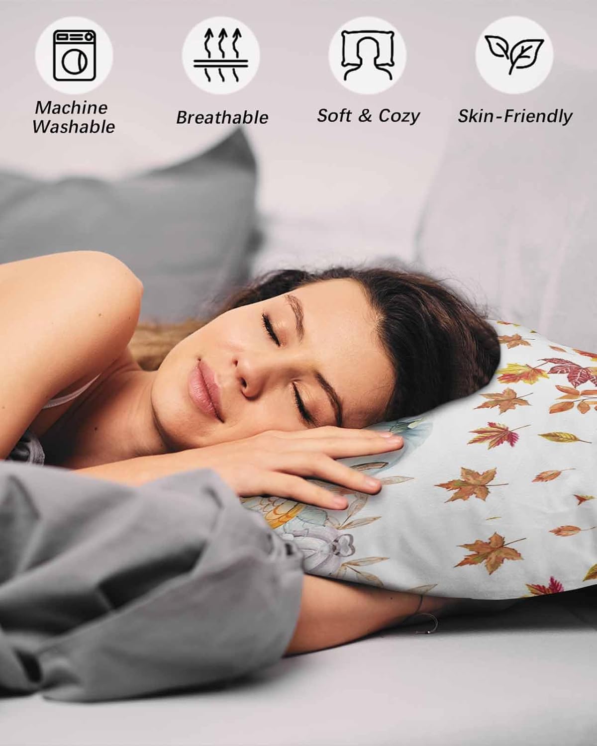 Fundas de almohada de tamaño estándar de Acción de Gracias, 2 paquetes de fundas de almohada suaves para cama, sofá, cuerpo largo, con cierre de